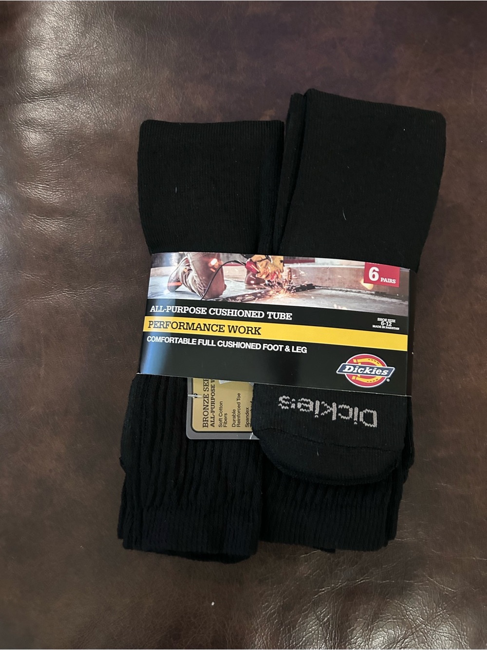 Dickies Black Cushioned Performance Work Tube Socks - 6 Pack
